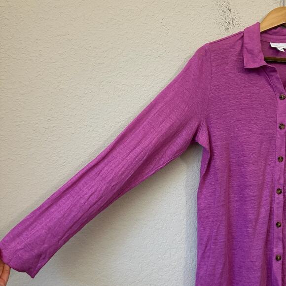 J. JILL Linen Essential Shirt Orchid Pink Button Up LS Knit Minimalist - Picture 4 of 11